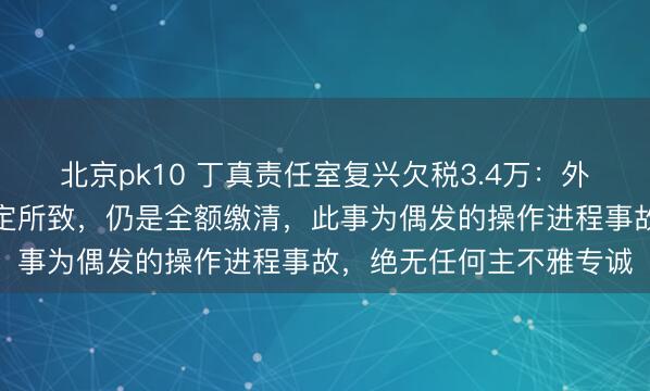 北京pk10 丁真责任室复兴欠税3.4万：外聘财务东谈主职责任核定所致，仍是全额缴清，此事为偶发的操作进程事故，绝无任何主不雅专诚