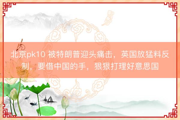 北京pk10 被特朗普迎头痛击，英国放猛料反制，要借中国的手，狠狠打理好意思国