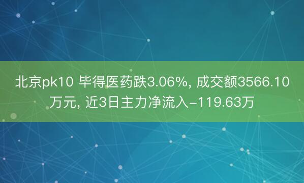 北京pk10 毕得医药跌3.06%, 成交额3566.10万元, 近3日主力净流入-119.63万