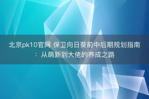 北京pk10官网 保卫向日葵前中后期规划指南：从萌新到大佬的养成之路