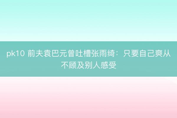 pk10 前夫袁巴元曾吐槽张雨绮：只要自己爽从不顾及别人感受