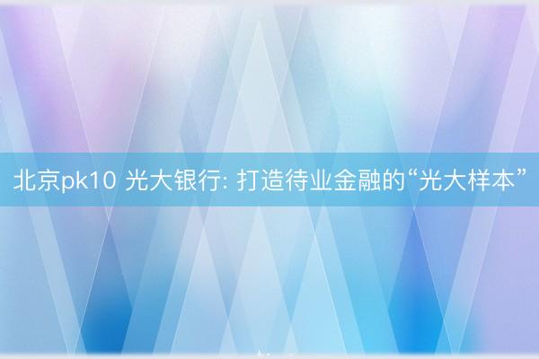 北京pk10 光大银行: 打造待业金融的“光大样本”