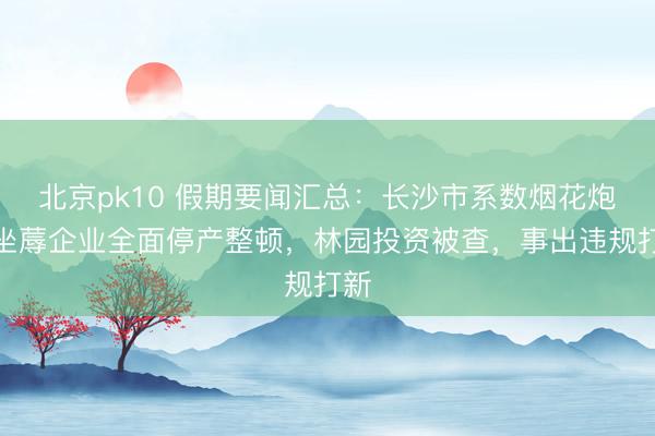 北京pk10 假期要闻汇总：长沙市系数烟花炮竹坐蓐企业全面停产整顿，林园投资被查，事出违规打新